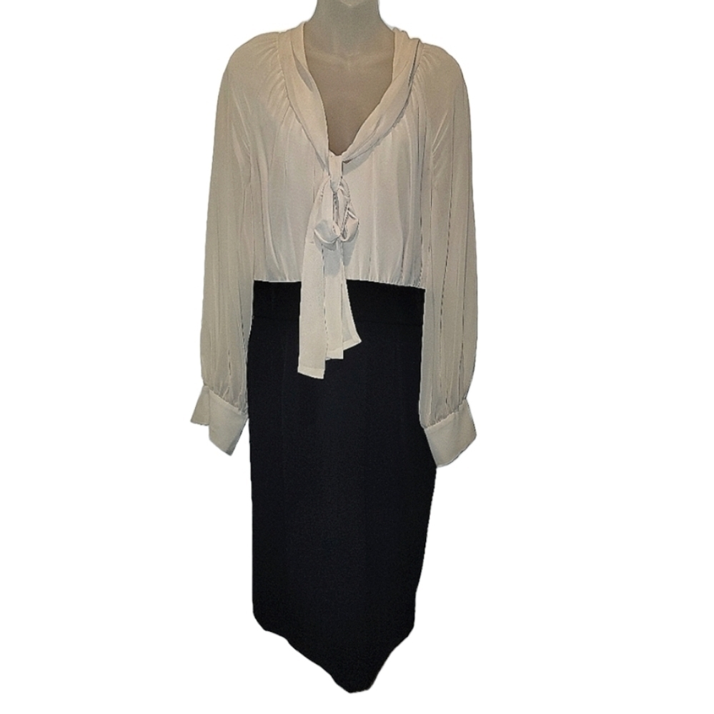 EVAN PICONE; Women's Cream & Black Bow Neckline A-line dress, Sz 12